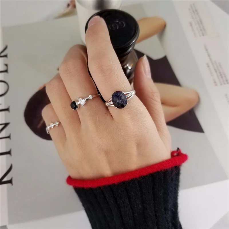 Настоящее Чистое Серебро S925 черный/блестящий синий зеленый драгоценный камень