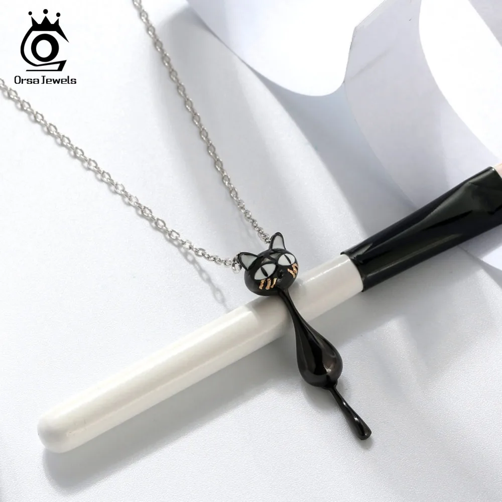 ORSA JEWELS, оригинальные женские ожерелья с черным котом и хвостом, подвески из натуральной 925 пробы, серебряные подвески, ювелирные изделия ASN101