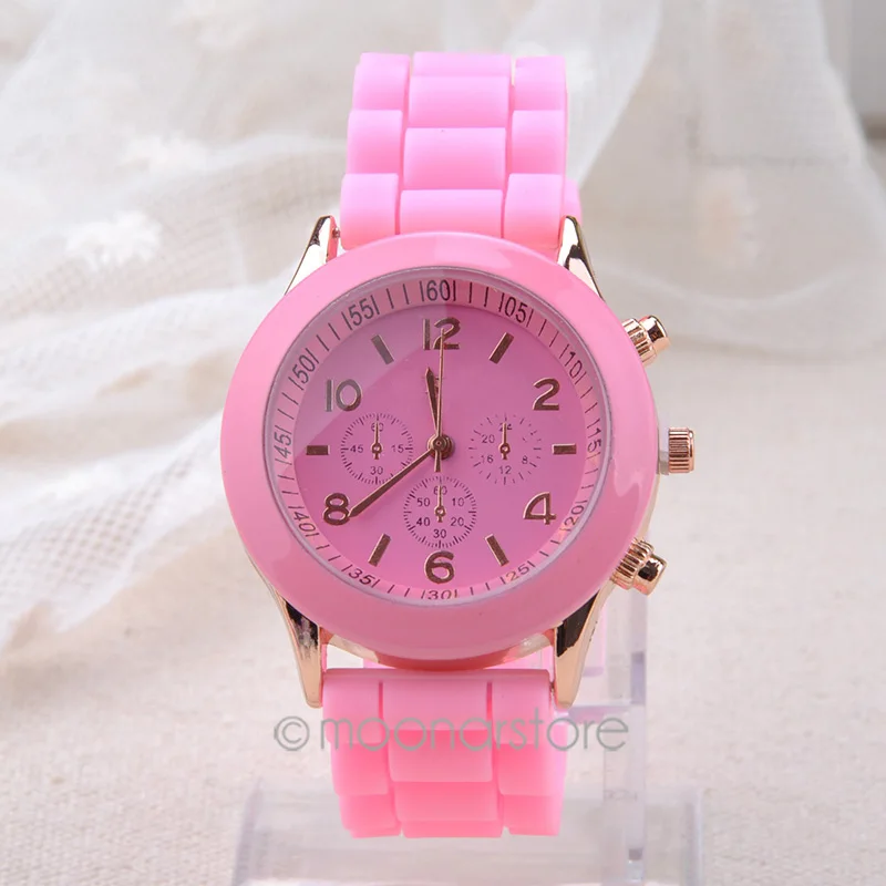 Pink 1 шт. модные силиконовые часы унисекс кварцевые часы для мужчин и женщин Аналоговые наручные часы спортивные часы розовое золото Прямая поставка - Цвет: Pink