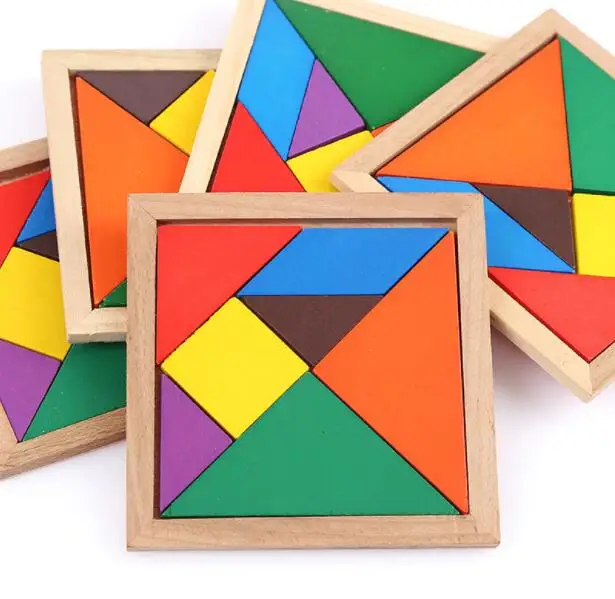 Colorful Square Wooden Tangram 7 Piece Jigsaw Puzzle Toys IQ Game Brain Teaser Intelligent Educational for Kids | Игрушки и хобби
