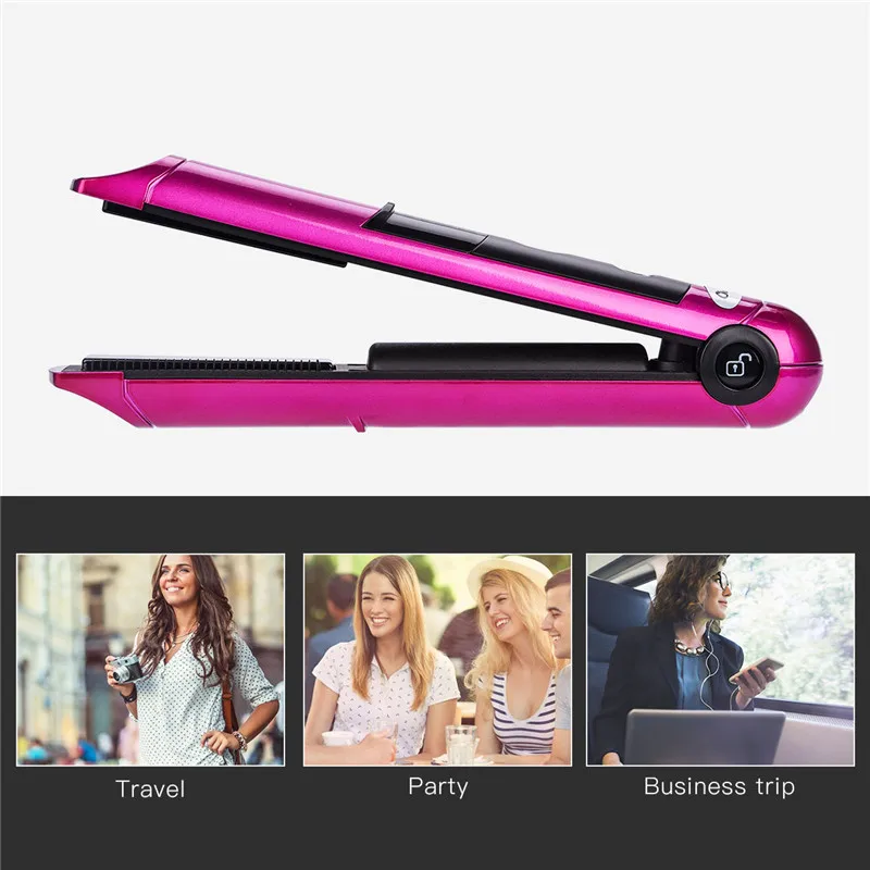 Mini USB Wireless Rechargeable Hair Straightener With lock system great for travel Cordless Flat iron Hair Curler Curling Wand49