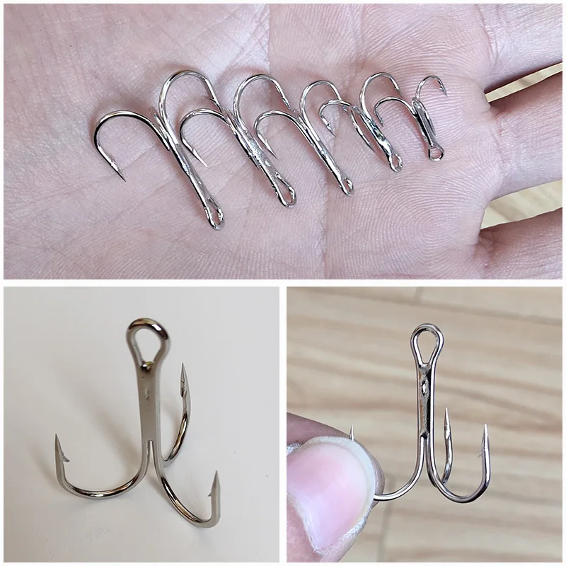 

Treble Fishing Hooks 50pcs/lot Silver Super Strong Round Bend Barbed Triple Hooks Size 2# 4# 6# 8# 10# 35647