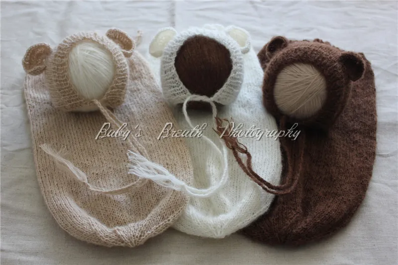 Wholesale 3 Sets Newborn Mohair Bear Bonnets And Snuggle Sacks Newborn Photo Props