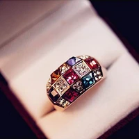 luxury fashion rhinestone rings classic jewelry high top fashion austrian women size 19mm bridal sets party geometric iron alloy
