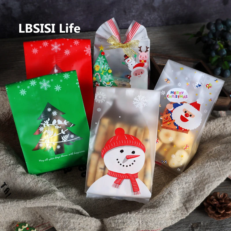 LBSISI Life 50 шт. Подарочный мешок для рождественских конфет, печенья, самостоятельная подставка, держатели для печенья, ручная работа, сделай сам, пластиковые упаковочные пакеты для ювелирных изделий