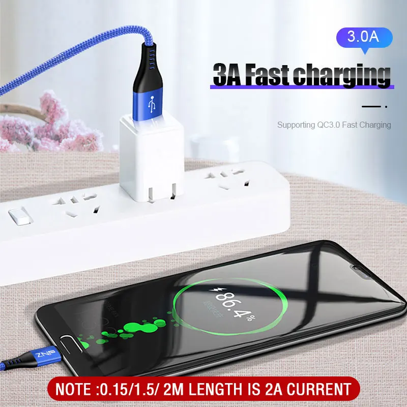 ZNP кабель usb type C для samsung S10 S9 S8 mate 20 Pro 3A Быстрая зарядка usb type C кабель для передачи данных для Redmi Note 7 Pro шнур зарядного устройства