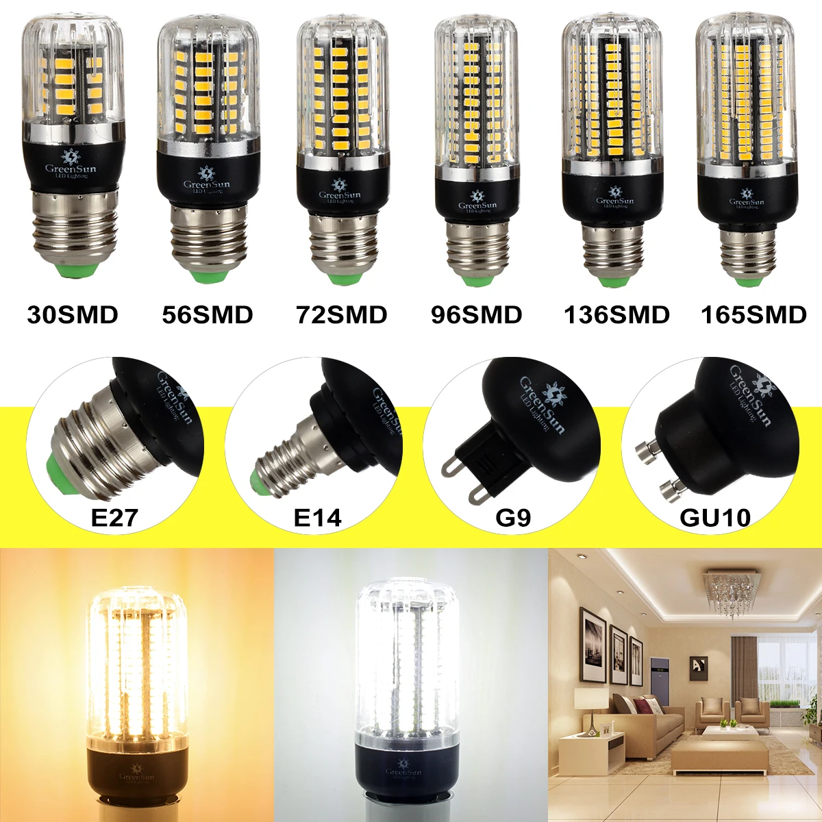 5736 SMD Светодиодная лампа кукурузы E14 E27 G9 GU10 3W 5W 7W 9W 12W 15W точечного света 220V