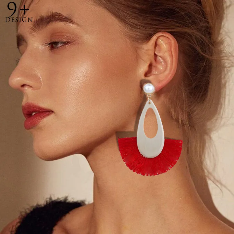 Модные женские серьги с кисточками Nine Design трендовые деревянные каплями длинные