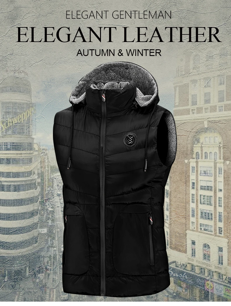 with free gift Cotton-Padded Men's Vest Autumn Winter Hooded Vest Men Casual Warm men Sleeveless Jacket Coat Mens Man Vest 4979