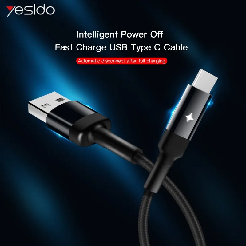 Yesido CA28 Smart power Off usb type C кабель для быстрой зарядки type-c кабель для samsung S10 S9 Xiaomi huawei USB C кабель для передачи данных