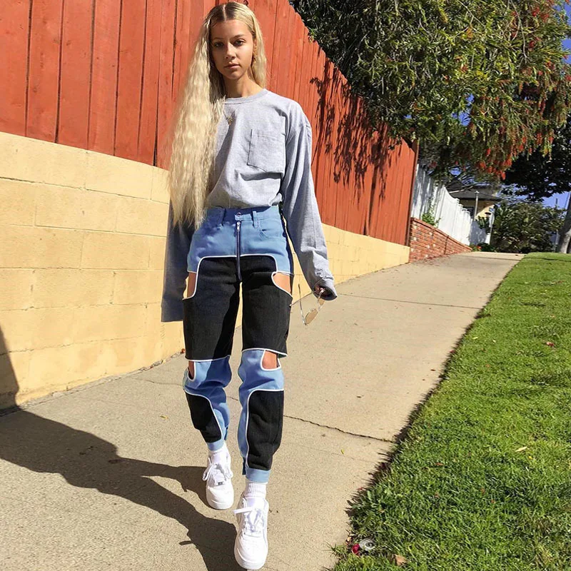 Брюки женские в стиле Харадзюку уличная одежда шаровары на молнии с завышенной