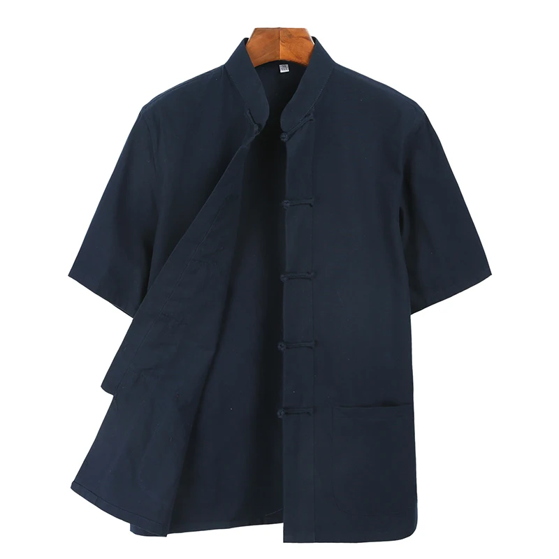 Мужская хлопковая рубашка с коротким рукавом в стиле Тан традиционном китайском