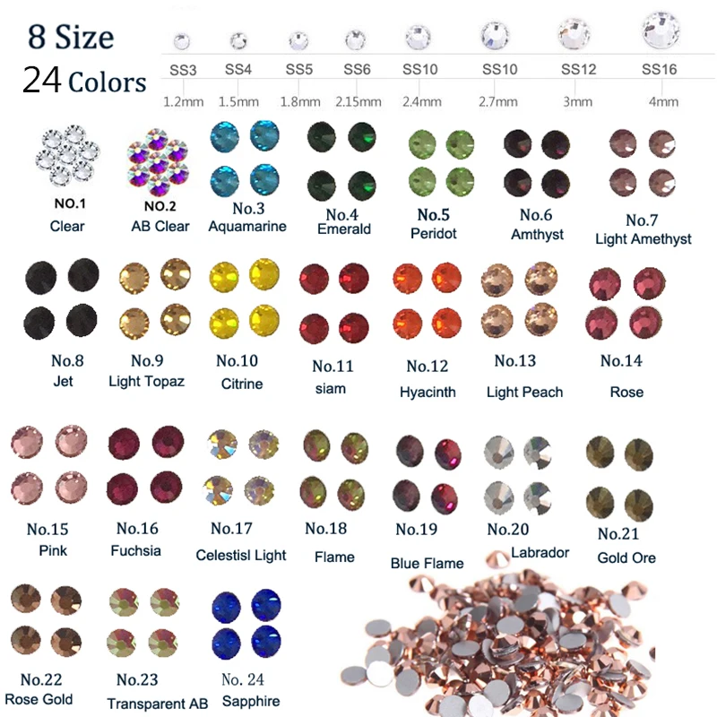 

MAFANAILS Glass Rhinestones For Nail Art 8size Diamond Silver Bottom Nail Rhinestone 3D Nail Art Decorations Strass Charms NO.05