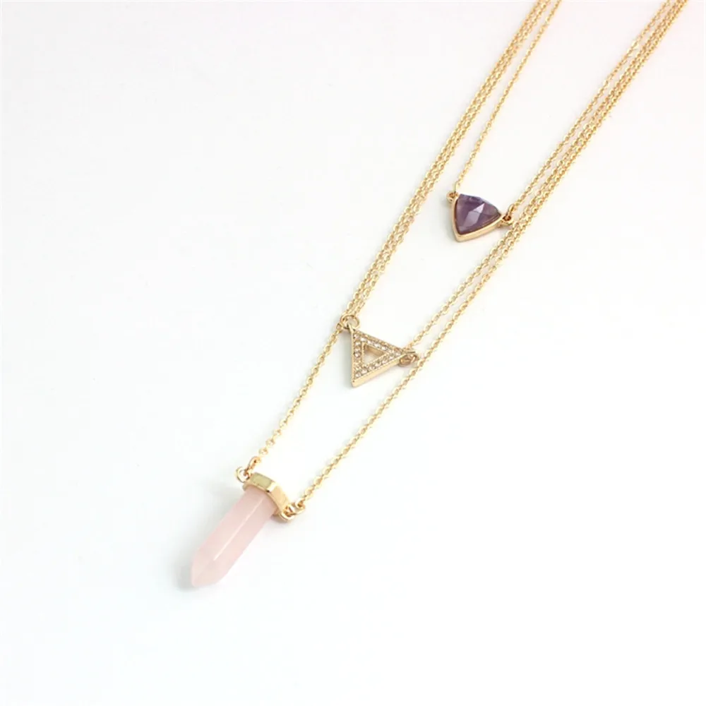 ENZE Free shipping Fashion new powder SPAR exquisite three layers of natural stone Mosaic geometric necklace | Украшения и