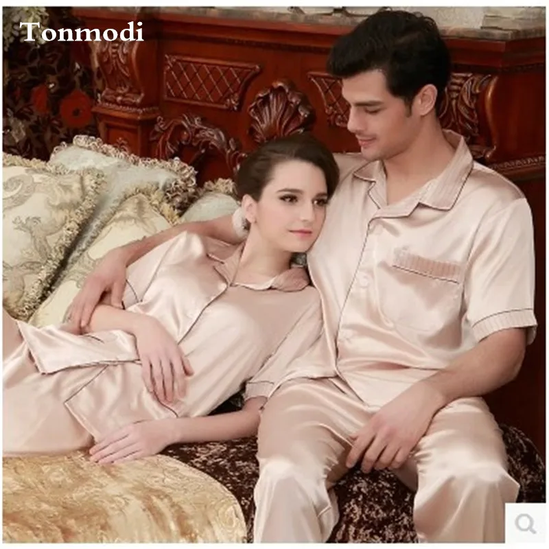 Новый Для женщин шелковая пижама класса Люкс футболка с короткими рукавами