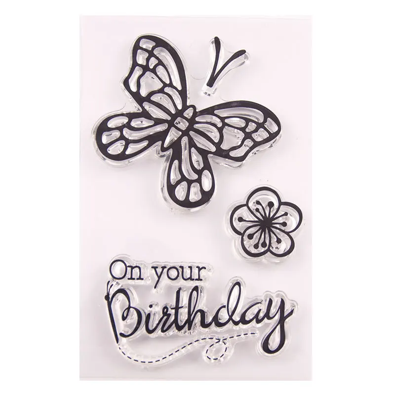 14-Butterfly Happy Ribbon прозрачные силиконовые штампы DIY тиснение для скрапбукинга карты искусство кенгуру колесо стрелка зимний цилиндр зонтик - Цвет: 14-Butterfly