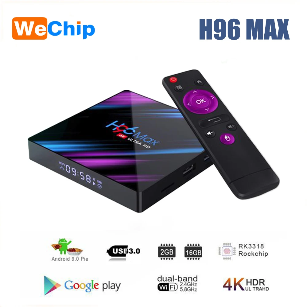 Wechip H96 MAX Смарт ТВ коробка RK3318 Android 9 0 Поддержка 4K @ 60fps HDR 2 4G/5G WI-FI IP SUB Suscription Декодер