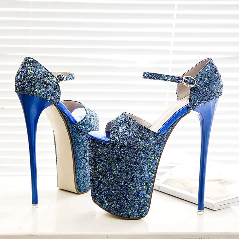 

2019 Sequnied Cloth Women Sandals Ladies Shoes solid Platform Super High Thin heels Sweet Party Leisure Fashion Novelty Elegant