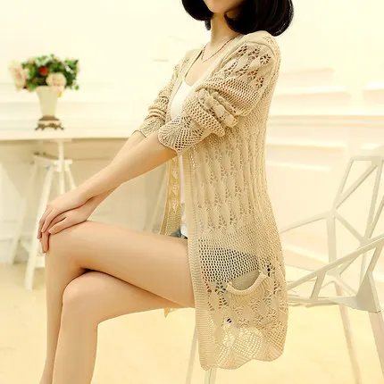 Spring and Autumn new women's hollow knit cardigan sweater long loose (6 colors optional) |