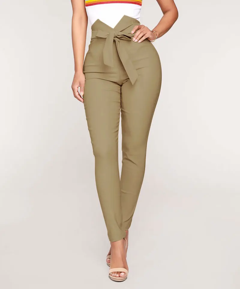 Для женщин 2019 moden модные Taille Haute Pantalon повседневные облегающие брюки с бантом