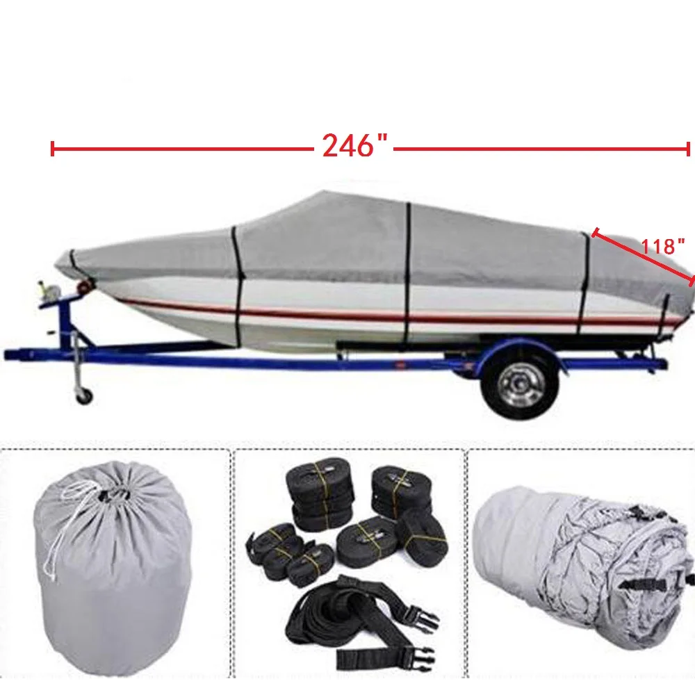 17-19ft 600D Oxford Fabric High Quality Waterproof Boat Cover with Storage Bag Gray | Автомобили и мотоциклы