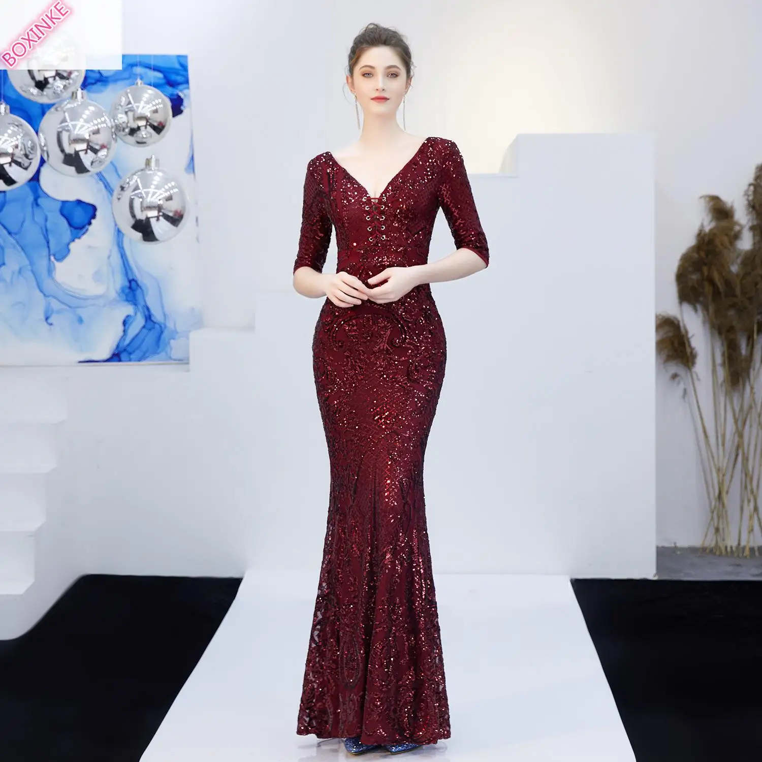 Vestidos mujer Zanzea Размер vestido de festa Банкетный высококачественный атмосферный глубокий v-образный вырез гуманный рыбий хвост с блестками длинный