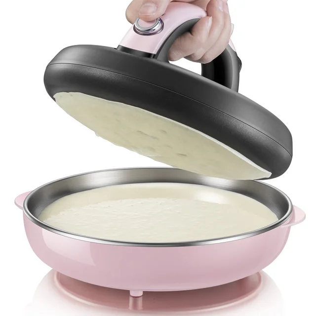 Goedkoop 220 V Roze Automatische Anti-aanbak Rvs Crêpe Makers Mini Pannenkoek Machine Huishoudelijke Elektrische Bakpan Met Metalen Stent