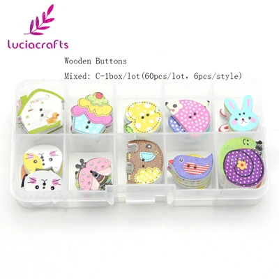 Style C Lucia Crafts 16-29 мм 60 шт./кор. рандомно смешанных Мультяшные деревянные пуговицы с 2 отверстиями Костюмы поделки своими руками швейная фурнитура E0227 - Цвет: Style C