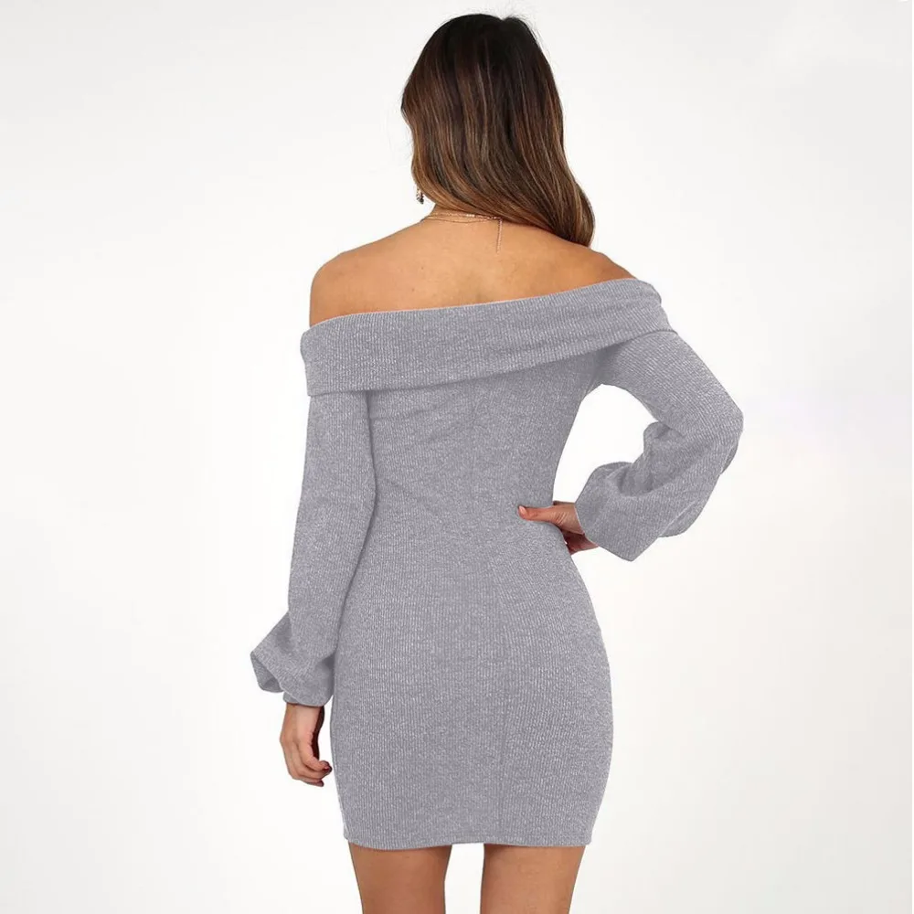Тонкий 2019 сексуальное платье с открытыми плечами для женщин Мини длинным рукавом