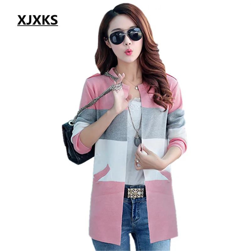 Женский вязаный кардиган с длинными рукавами длинный свитер в Корейском стиле