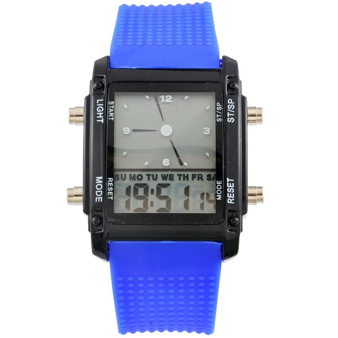 blue black Новинка, мужские спортивные часы, красочные светящиеся часы, двойной дисплей, электронный светодиодный, спортивные часы, спортивный трекер - Цвет: blue black