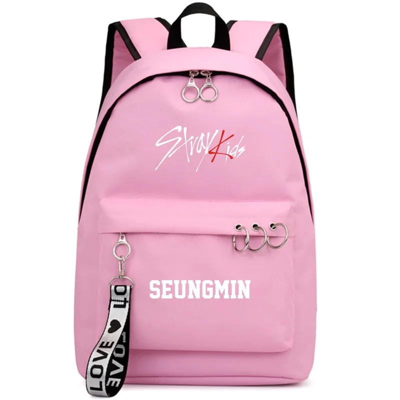 SEUNGMIN PINK Kpop StrayKids рюкзак для мальчиков и девочек школьные сумки BANG CHAN FELIX WOOJIN MINHO Рюкзак Кошелек для ноутбука рюкзак сумка - Цвет: SEUNGMIN PINK