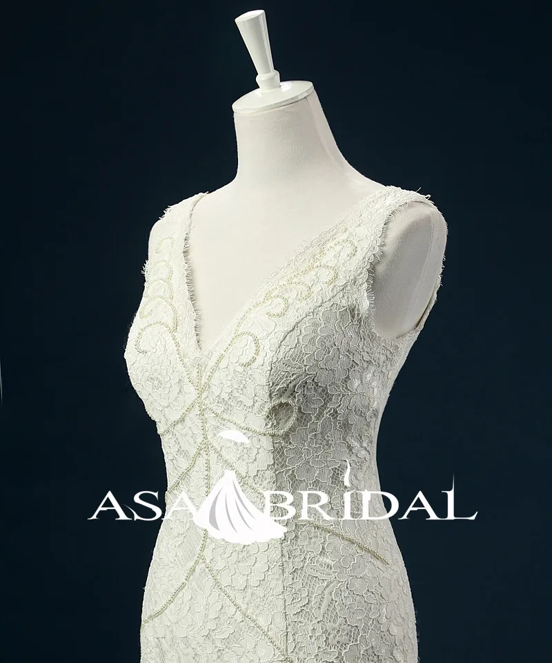 vestido de noiva Lace Mermaid Wedding Dress 2018 Sleeveless V Neck Pearls Beach Gowns Open Back Bridal Dresses | Свадьбы и торжества