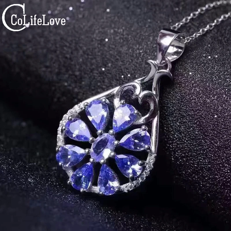 

Luxurious tanzanite necklace pendant 9pcs 4*6mm natural flawless tanzanite gemstone pendant solid silver tanzanite jewelry