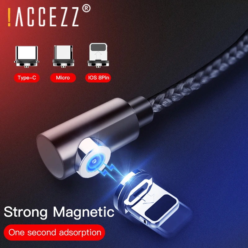 ! ACCEZZ 90 градусов быстрый Магнитный кабель Micro usb type C для iPhone 7 XS X 8 6 Plus samsung S7 S8 huawei