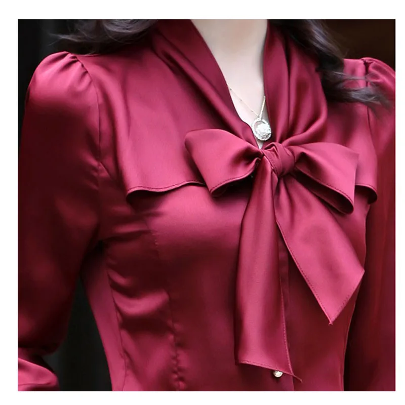 Мода Женский Элегантный Галстук-Бабочку Красный Цвет Блузки Шифон Тонкий