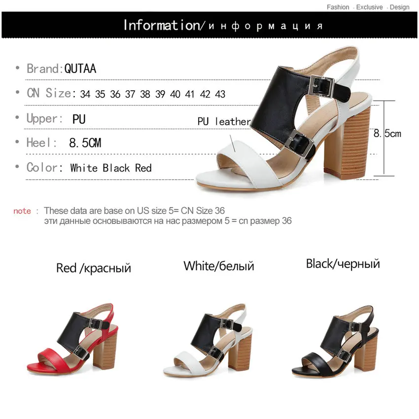 QUTAA Women Pumps Pu Leather Women Sandals Platform All Match Square High Heel Peep Toe Shoes Ladies Sandals Size 34-43