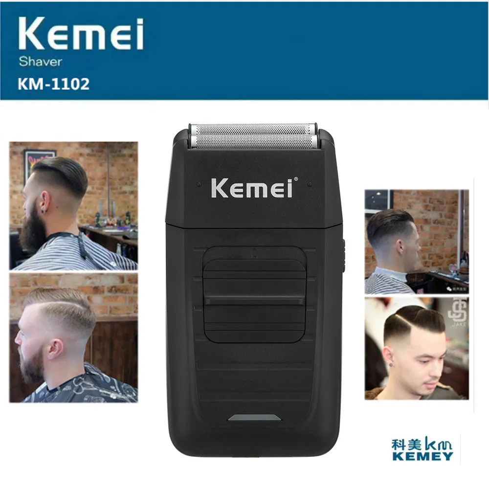 Kemei KM-1102 Аккумуляторная Беспроводная Бритва для мужчин с двумя лезвиями, возвратно-поступательная Бритва для бороды, уход за лицом, многофункциональный мощный триммер