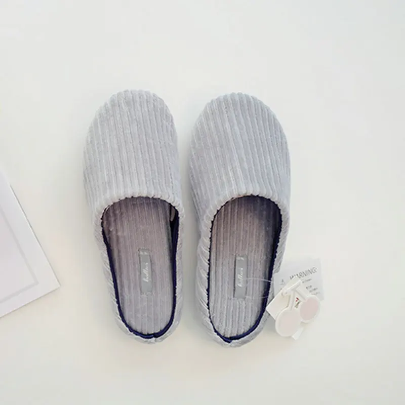 Simple vertical stripe comfortable winter indoor floor bedroom women slippers female rubber bottom household adult girl shoes | Обувь