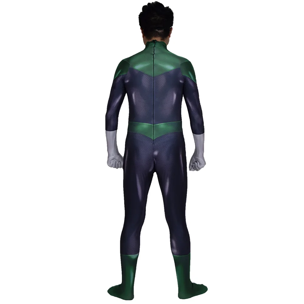 Зеленые костюмы для косплея Zentai взрослых мужчин мальчиков с 3D принтом эластичная