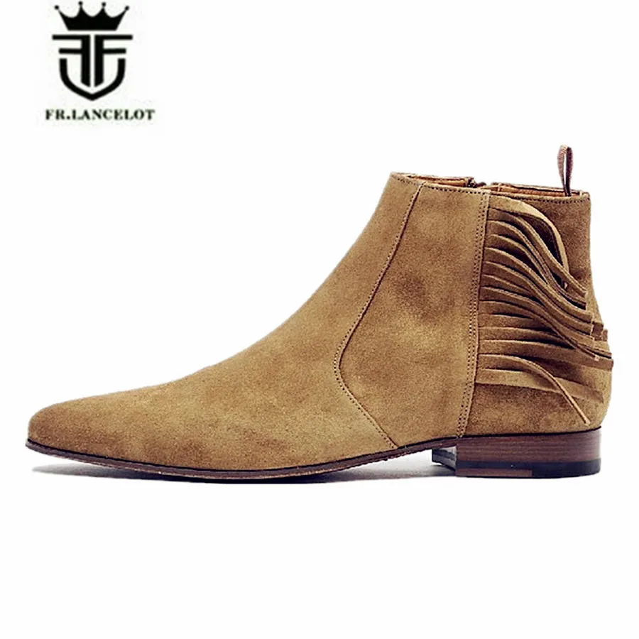 2017 Роскошные полусапожки ручной работы с острым носком и бахромой Мужские