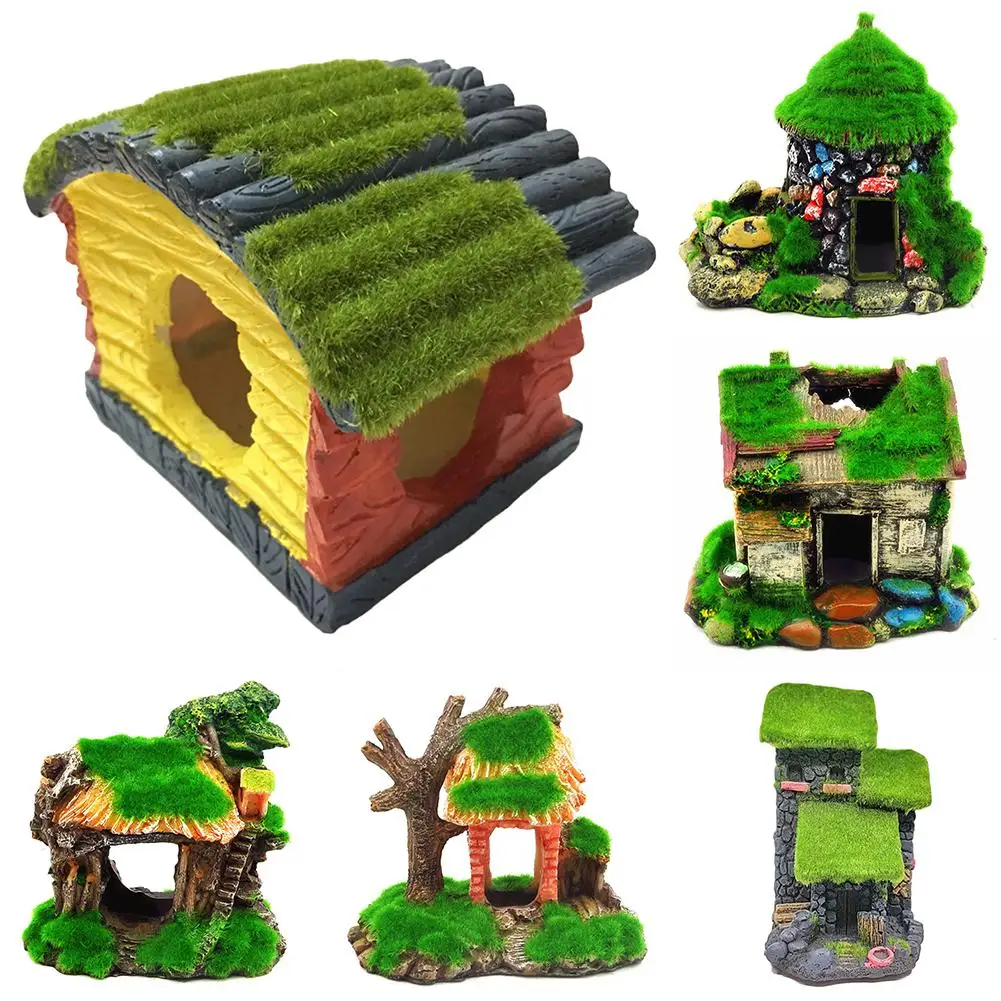 

Resin Hollow Fish Play Moss Bridge Tree House Hiding Cave Aquarium Ornament hot