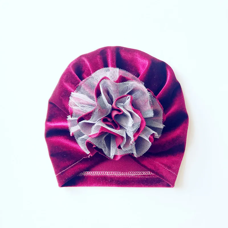 Lace Flower Velvet Baby Hat Caps Infant Autumn Winter Festival Christmas Hats Bebe Soft Beanie Turban Photo Props Accessories | Детская