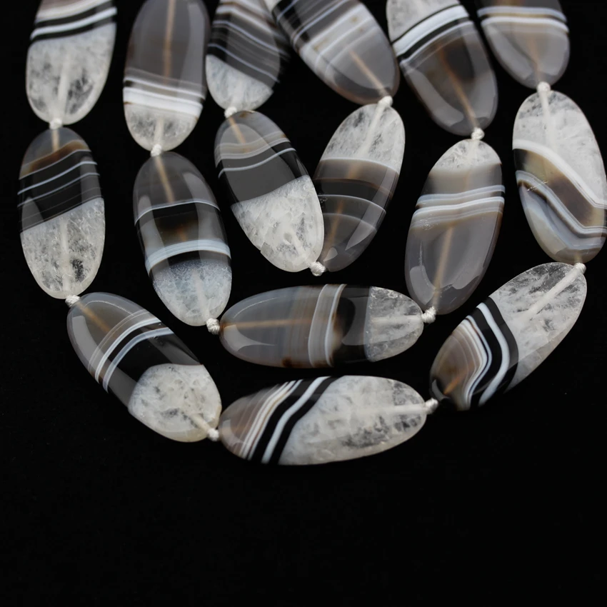

Polished Striped Druzy Agates Oval Shape Beads,Natural Raw Gem Stone Slab Slice Jewelry Necklace,25x55mm