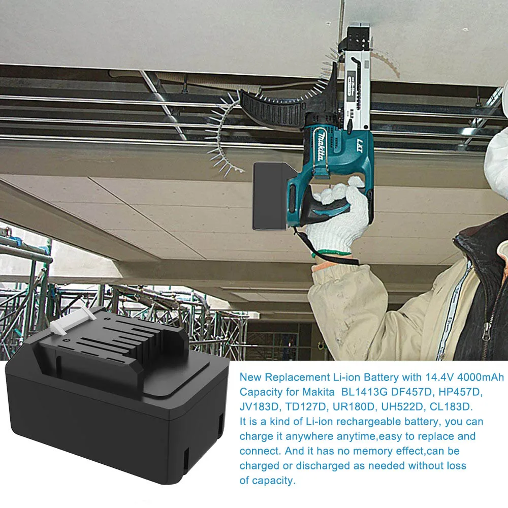 Makita 14,4 V 4000mAh Замена емкости литий-ионный аккумулятор электрический инструмент для BL1413G номер детали 196375-4(1 упаковка)-черный