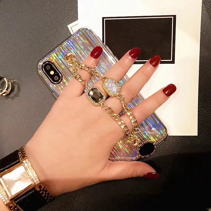 Роскошный модный блестящий браслет с бриллиантами для iphone 6 6s 7 8 plus X XS MAX XR мягкий