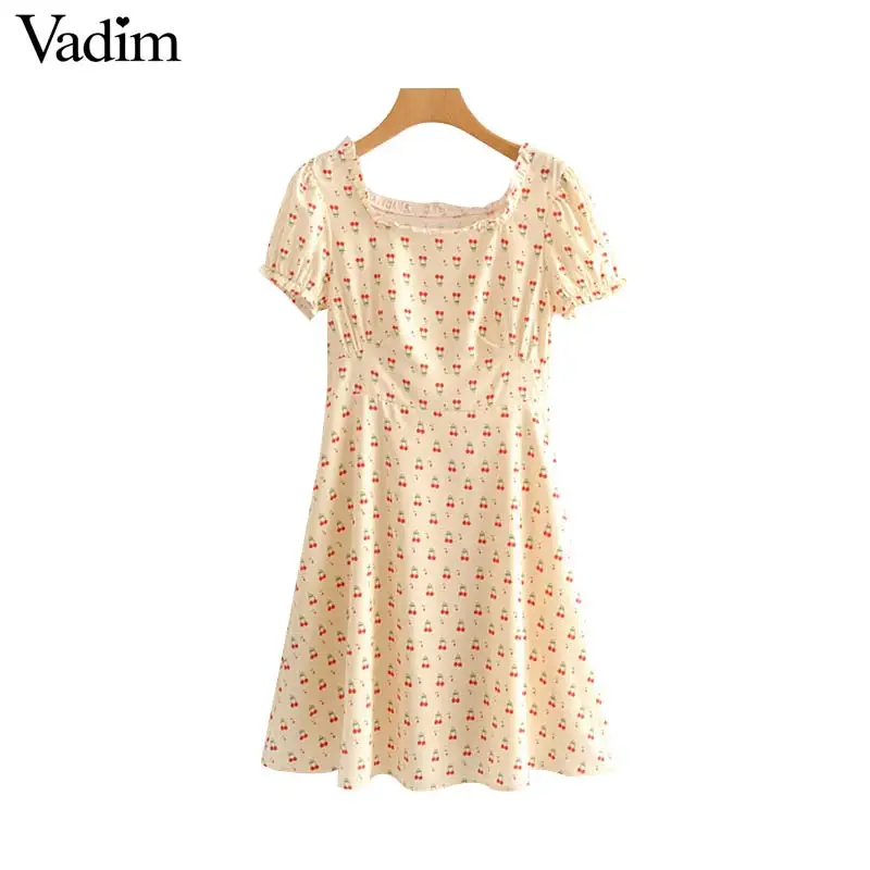 Vadim милый женский с вишневым рисунком для девочек мини-платье квадратным вырезом