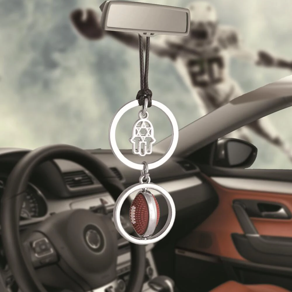

Car Ornament Pendant Love Rugby American football With Hand Auto Interior Rear View Mirror Decoration Dangle Trim Accessories