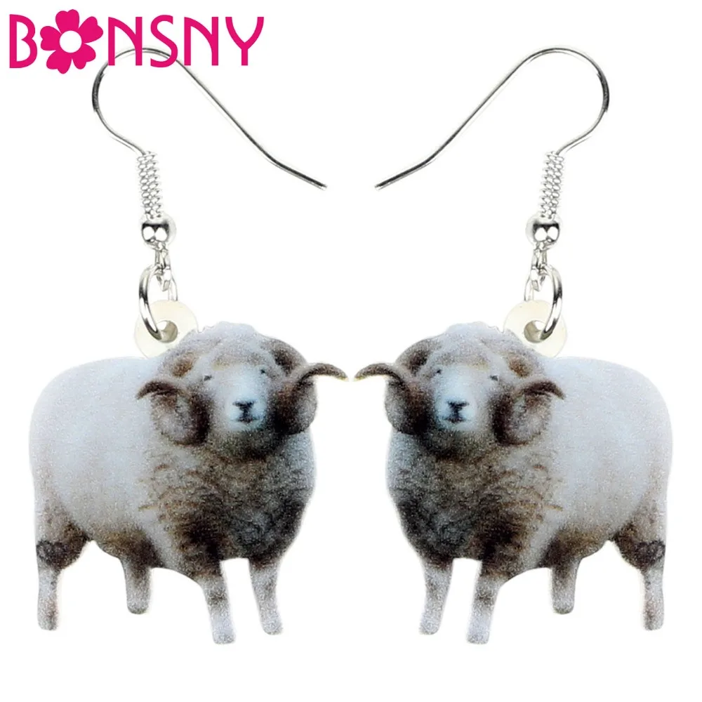 Женские акриловые серые серьги Bonsny висячие гвоздики в форме овцы Ювелирное