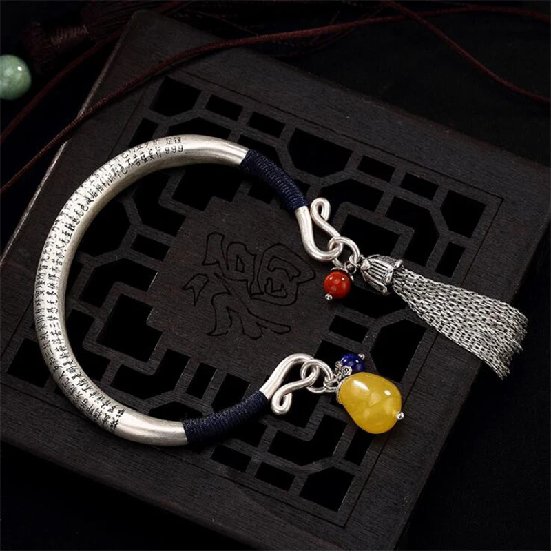 Браслет женский из серебра 2019 пробы с кисточкой пчелиного воска|Гибкие и жесткие